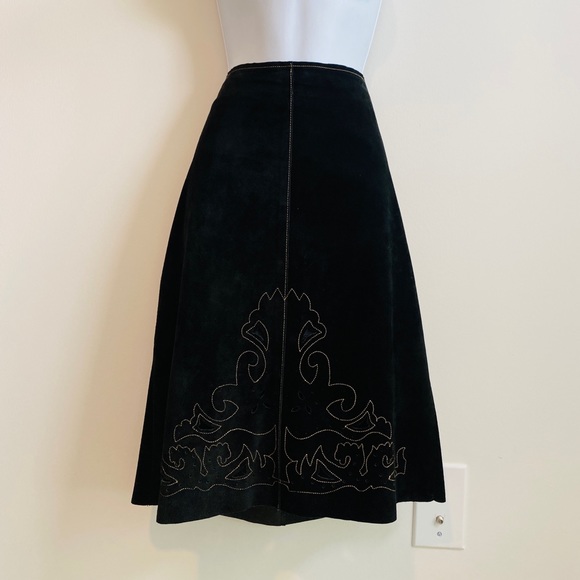 Karen Kane Genuine Suede Leather Skirt Paisley Contrasting Stitch Pencil Skirt